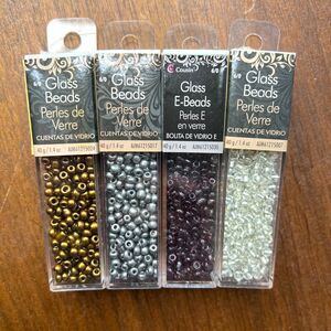 Lot of Glass Beads Set of 4 Metallic Gold and Silver and Purple and Clear